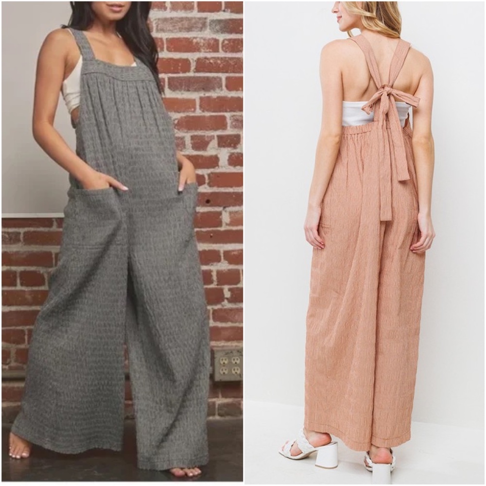 Boho Back Tie Wide Leg Jumper Jumpsuit - Picture 1 of 3